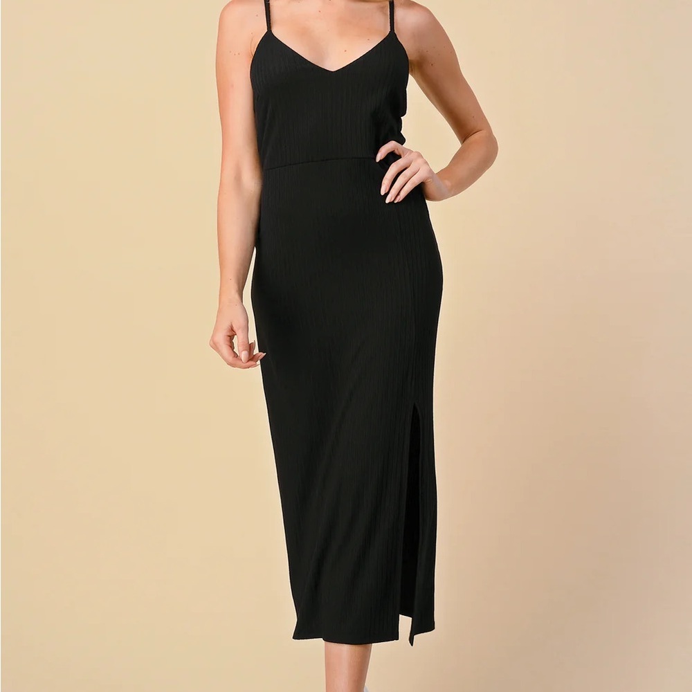 Black Knit Ribbed Dress